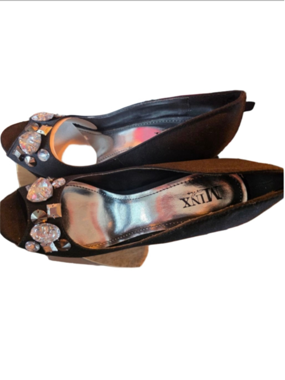 Women's MINX Black Embellished Peep Toe Heels Size 7 new in box sexy shoes fancy - Picture 3 of 10